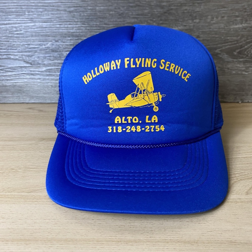 Vintage Holloway Flying Service Trucker Hat Snapback Alto LA Airplane Cap Mesh
